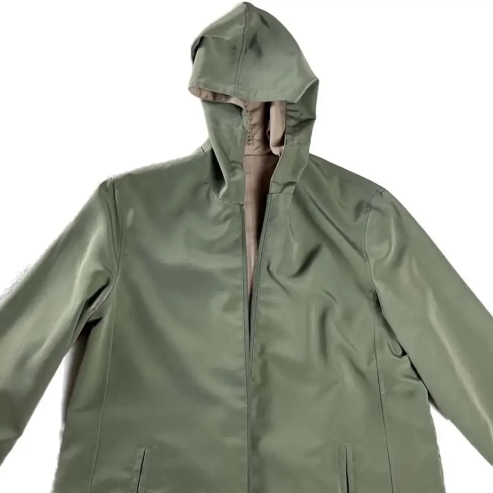 Reversible Hooded Rain Jacket Sage Green‎ Tan Minimalist Zip Windbreaker Women's